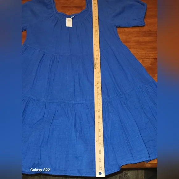 Puff-Sleeve Tiered Mini Swing Dress Old Navy Saphire Blue NWT L - Picture 5 of 8